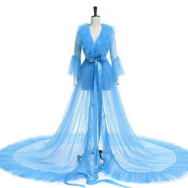 Dentelle Sexy maille transparente femmes Tulle Maxi robe maternité à manches longues robe pour les accessoires de photographie plage avant fendu vêtements 2021 AA220309