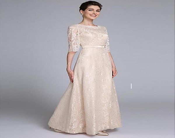 Robes mère de la mariée en dentelle, gaine, demi-manches, avec ceinture, longueur au sol, pour robe de soirée, Mothers039 Bride7798187