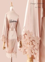 Kant Nachtkleding BrideBridemaid Bruiloft Robe Gown Effen Borduren Kimono Badjas Vrouwen Casual Home Night Dress5429424