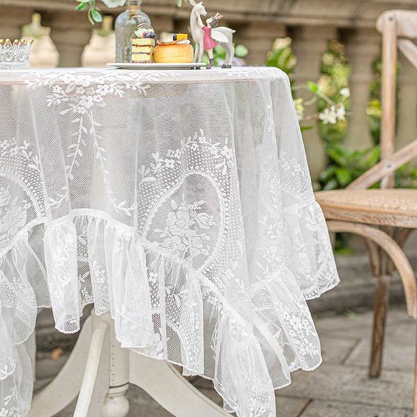 Nappe de Table en dentelle rétro en maille, couverture rectangulaire blanche, décor de fête de mariage, arrière-plan de pique-nique 240127