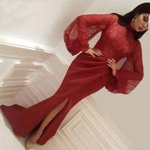 Kanten top sexy spleet zeemeermin Saoedi-Arabische avondjurken vestido de formattersura longo elegante prom jurken lang