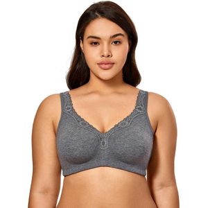 Lace Trim Full Coverage Cotton Wirefree Bra Plus Size 36-48 B C D DD E 210623