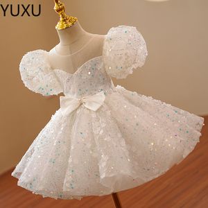 Lace Tulle Flower Girl Robe Bows Back Girls First Holy Communion Robes Princesse Poux Robe de bal robe de mariage Robes de Fête