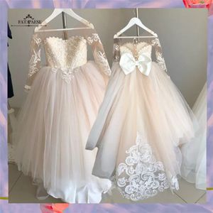 Vestido de encaje de tul con flores para niña, vestido de primera comunión para niños, vestido de fiesta de princesa, vestidos de fiesta de boda FS9780