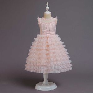 Robes de princesse en couches de tulle de dentelle pour les filles robes de demoiselle d'été sans manches pour les mariages sukienki Q0716