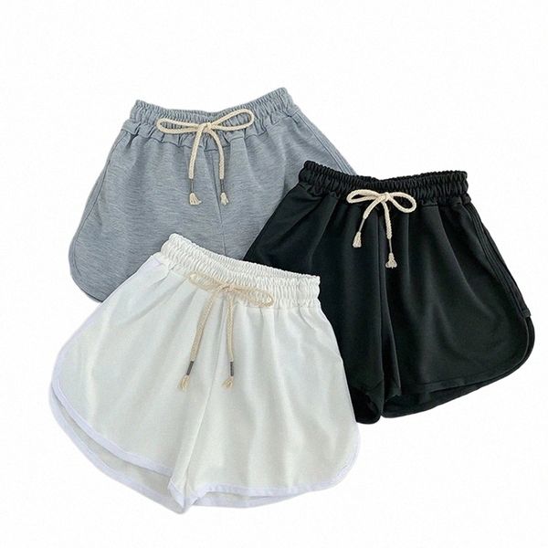 Lace Up Casual Shorts de verano Mujeres Elástico Slim Shorts rectos Ladies Fi Beach High Cintura Negro Blanco Shorts Mujer F0Zk #