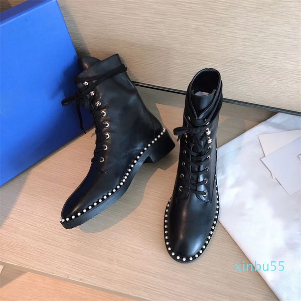 Botines con cordones y perlas, botas martin de diseñador de lujo, botas de gamuza, zapatos de mujer con plataforma y punta redondeada, botines cortos