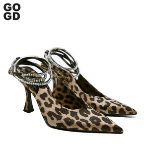 Pombas de cordón Gogd Gogd Fin Women Toe 759 Diseño Tacones altos Dinestos Leopardo brillante Sandalias puntiagudas zapatos de moda Ladie 240125 570