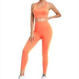 Lace Up Sport Bra High Taille Long Pants Dames Yoga Outfit Set Outdoor Running Ademende sportschool Naadloos trainingspak J220706