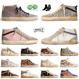 Luxe Top Designer Casual Chaussures Femmes Hommes Mid Star Plateforme Baskets En Daim En Cuir Rose Argent Paillettes Or Vintage Italie Marque À La Main Plat Baskets De Sport