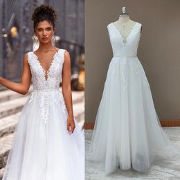 Robes De mariée en dentelle, col en V, avec des appliques, robes De mariée occidentales, avec traîne, en Tulle, sur mesure, 328 328