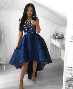 Lace Vintage Navy Blue Prom Dresses High Low A Line Short verjaardagsfeest