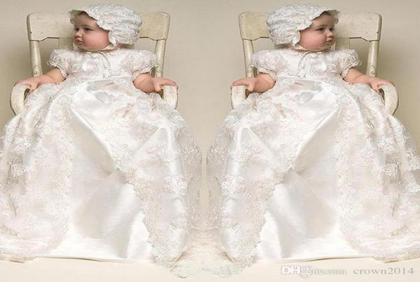 Lace White First Communion Robes 2022 Garniènes courte collier long bébé fête d'anniversaire fille fleur robe avec chapeau vrai photo3947649