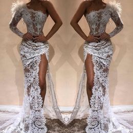 Lace White Full Sirène Robes de soirée Hot Sell Slit Split