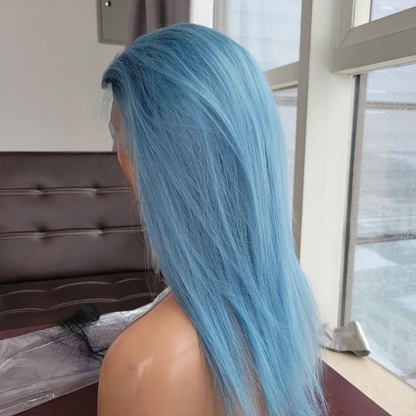Perruques en dentelle 12A T avant perruque couleur bleu glace droite Transparent 13x1 cheveux humains pour les femmes brésilien Remy