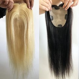 Perruques en dentelle 12x13cm 613 base de soie blonde vierge pour cheveux humains Topper noir pour femmes 15 x 16 cm Clips en 231208