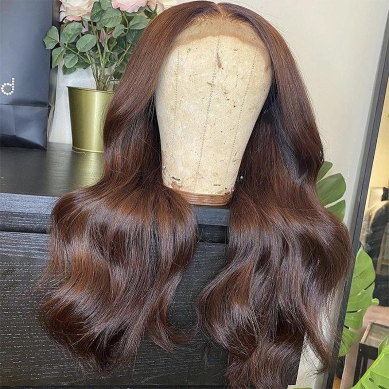 Lace peruker 13 * 6 Transparent frontal peruk mörkbrun mänsklig hår peruansk kroppsvåg färgad 4x4 stängning för svarta kvinnor