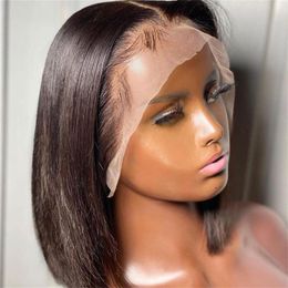 Lace Wigs 13x4 HD voor Wig Short Bob recht op het menselijk haar voor vrouwen Pre -pluk met baby gluess Remy Wiglace