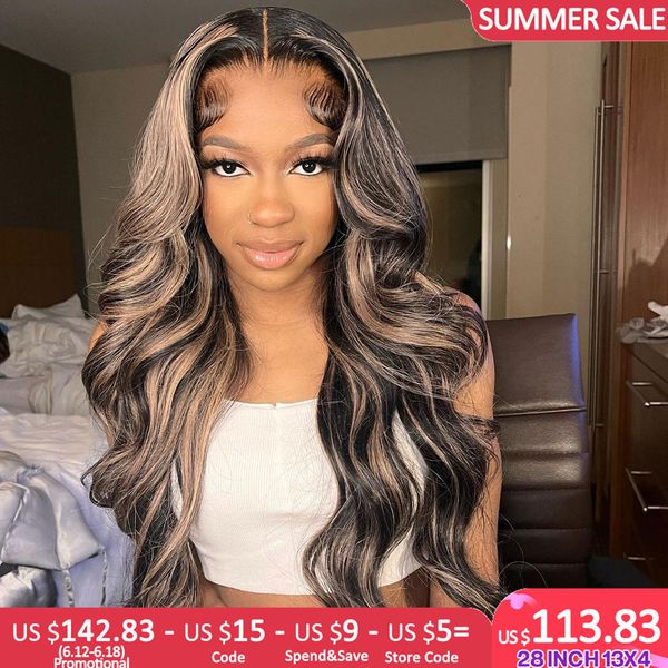 Lace Wigs 13X4 Highlight Perruques de cheveux humains Péruvienne Vierge Body Wave Lace Front Wig Honey Blonde Brown with Black 13x6 Wavy Lace Frontal Wig 230616