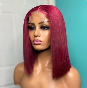 Lace Wigs 13x6 rechte bordeaux 99J Bob Wig Red Short Front Human Hair Frontal voor zwarte vrouwen Braziliaanse Remy4501106