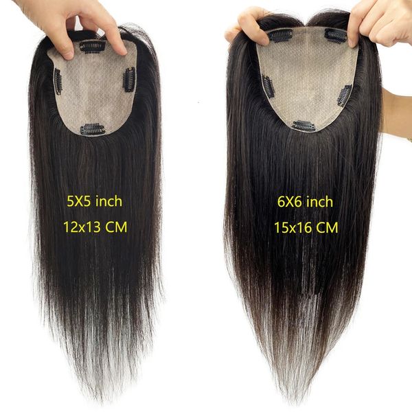 Pelucas de encaje 15x16 cm Topper de cabello humano virgen para mujeres Toupee de cabello chino 5 clips en Topper de cabello Postizo fino Base de cuero cabelludo natural 231215