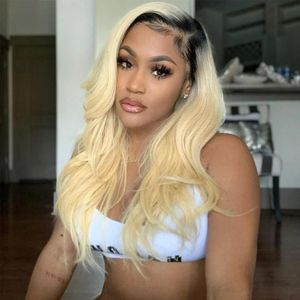 Lace Wigs 1B/613 Dark Roots Blonde 13x4 Front Wig Human Hair Body Wave Brazilian Remy 4x4 Closure Women 13x1 T Part 180%Lace