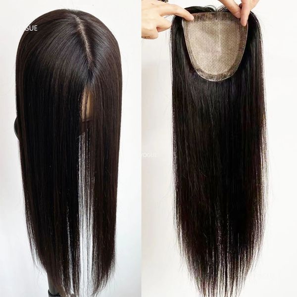 Pelucas de encaje 24 pulgadas de largo Virgin European Human Hair Topper 15x6 cm Piel de silicona Cuero cabelludo falso Base de seda Mujeres Toupee con clips o PU alrededor 231215