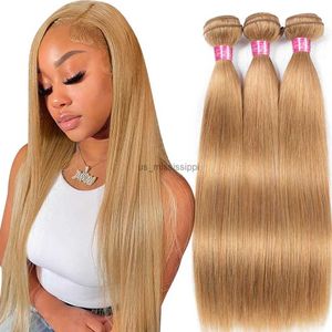 Kanten Pruiken #27 Honingblond Haarbundels Virgin Goedkope 28 30 32 Inch Steil Haarbundels Braziliaanse Gekleurd Haar WeefbundelsL240124