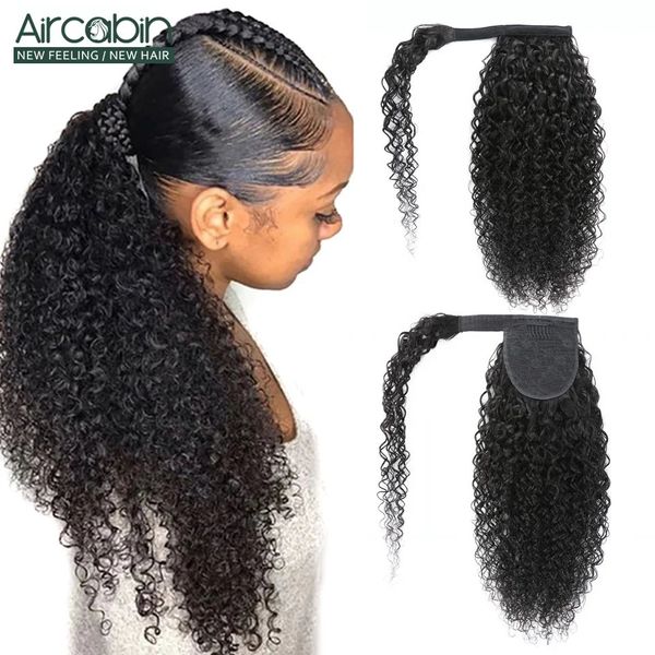 Pelucas de encaje 28 30 pulgadas Kinky Curly Ponytail Cabello humano Wrap Around Ponytail Remy Hair Curly Ponytails Clip en el cabello 231012