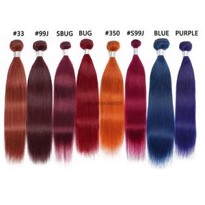 Kant Pruiken 30 Inch 1 ST BUG Bundels Braziliaanse Steil Haar Weave Pre Gekleurde Oranje gember 99J Blauw #33 paars Rood Haar BundelsL240124