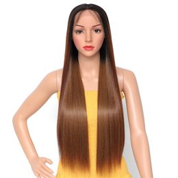 Perruques en dentelle 30 pouces moyen T partie 13 4 1 avant cheveux longs raides perruque synthétique résistante à la chaleur pour les femmes usage quotidien 230417