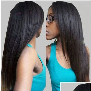 Lace pruiken 30 inch yaki rechte frontale menselijk haar pruik Braziliaanse Remy Natuurlijke scalp transparante HD front African American Drop Delivery DHH8T 46 Pruiken