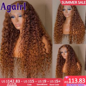 Lace Wigs 32 30 Inch Water Lace Front Pruik Ombre Gember Bruin Krullend 5X5 Lace Menselijk Haar Pruiken Transparant 13x4 13X6 Lace Frontal Pruiken 230616