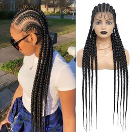 Kanten pruiken 36 inch Full Lace Box gevlochten pruik Cornrow vlechten Lace Wigs Synthetische 360 Knotless Box Braids Lace Front pruiken voor zwarte vrouwen 230608