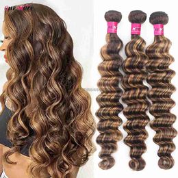 Perruques en dentelle 4 27 Highlight Loose Deep Wave Bundles 30 32 pouces Honey Blonde Brown Colored Hair Weave Bundles 1 3 4 PCS Bundles DealL240124