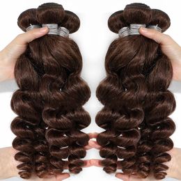 Pelucas de encaje 4 paquetes de cabello humano de onda suelta marrón chocolate 1 3 4 piezas lote 8 32 pulgadas crudo indio doble trama paquete profundo 230920