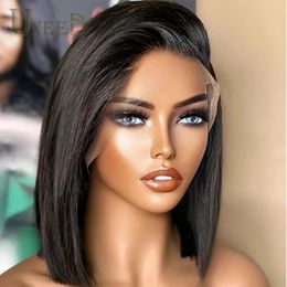 Perruques en dentelle 4x4 Bob Lace Closure Wig Indien Droit Cheveux Humains pour Femmes Noires 4x1 Highlight Bob Lace Front Perruques de Cheveux Humains Blunt Cut Perruque 231024