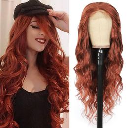 Lace Wigs 4x4 Sluiting HUND HAAR Gekleurd Koper Red Red Long Body Wave Braziliaan voor zwarte vrouwen Non-Remy Ijoy