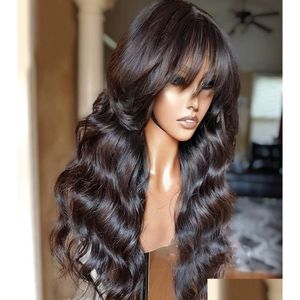 Kanten pruiken 55 hoofdhuid zijden top lijmloze voorkant Braziliaanse Remy Body Wave met pony voor Afro-Amerikaan3452046 Drop Delivery haarproducten Otpim