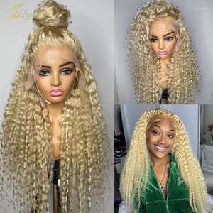 Lace Wigs 613 Blonde krullend menselijk haarpruik Volledige transparante HD Deep Wave frontale Braziliaanse voorgeplukte voorwater Tobi22