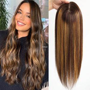 Kanten Pruiken 6X6inch Silicion Huidbasis Topper 4 27 Balayage Remy Menselijk haar Dames Toupetje Met Clip Ins Haarstukje Bruin Blond Hoogtepunten 231113