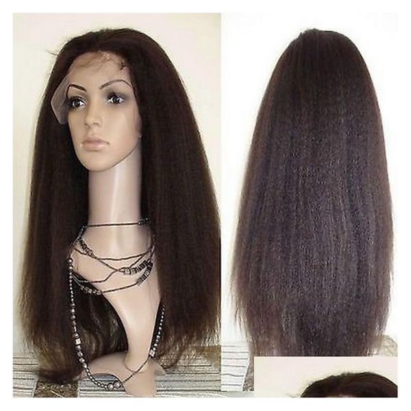 Pelucas de encaje Afroamericano Kinky Straight HD Lace Front Wig Italiano Yaki o Yakipermed Cabello Humano Fl Laces Pelucas Diva1 130% Den Dhlrx