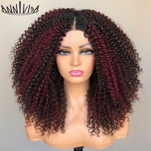 Lace Wigs Afro kinky krullende pruiken synthetische kant voorkant korte bob krullende golvende pruiken voor vrouwen met babyhair hittebestendige dagelijkse slijtage cosplay 230317