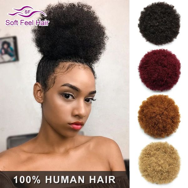 Pelucas de encaje Afro Puff Ponytail Human Hair Bun Kinky Curly Cordón Ponytail Ombre Brasileño Clip en el cabello Soft Feel Hair Chignon 231012