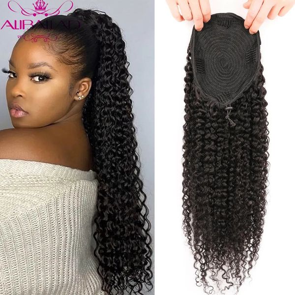 Perruques en dentelle Aliballad crépus bouclés queue de cordon Remy cheveux humains brésilien Cury Afro Clip en 100g150g pour les femmes 231006