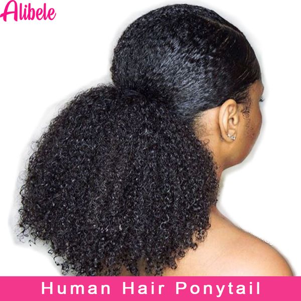 Pelucas de encaje Alibelia Mogolian Afro Kinky Curly Drawstring Tail Human Hair 4B 4C Remy 10 28 pulgadas de largo en 230417