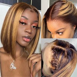 Lace Wigs Amanda Highlight Bob Wig Human Hair Short Straight Remy Brazilian T Part For Black Women Kend22