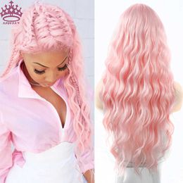 Perruques en dentelle AZQUEEN perruque synthétique pour femmes longues perruques roses vague d'eau résistant à la chaleur partie moyenne perruque de cheveux naturels perruques Cosplay Z0613