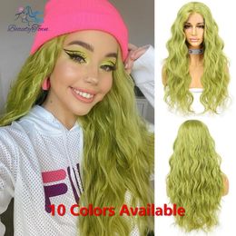 Lace Wigs BeautyTown Longue Perruque Avant Ondulée pour Femme Vert Bleu Beige Jaune Rose Orange Quotidien Fête de Mariage Cadeau Synthétique 230609