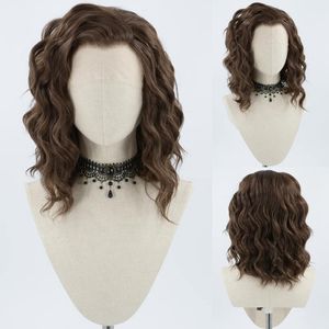 Lace Wigs Bernardo Synthetische Front Pruik Kort voor Vrouwen Bob Cut Water Wave Stijl Donkerbruin Gember Roze Groen Frontale 230807